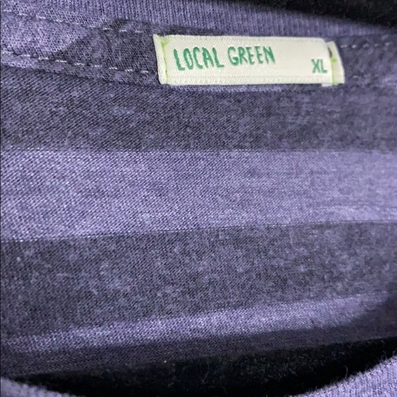 Local Green Blue Stripe Vintage fade wash surf tee short sleeve casual T-shirt - Picture 2 of 5